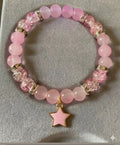 Pink Crystal Beaded Bracelet with Star Charm – Cute Handmade Elastic Bracelet for Girls & Women
